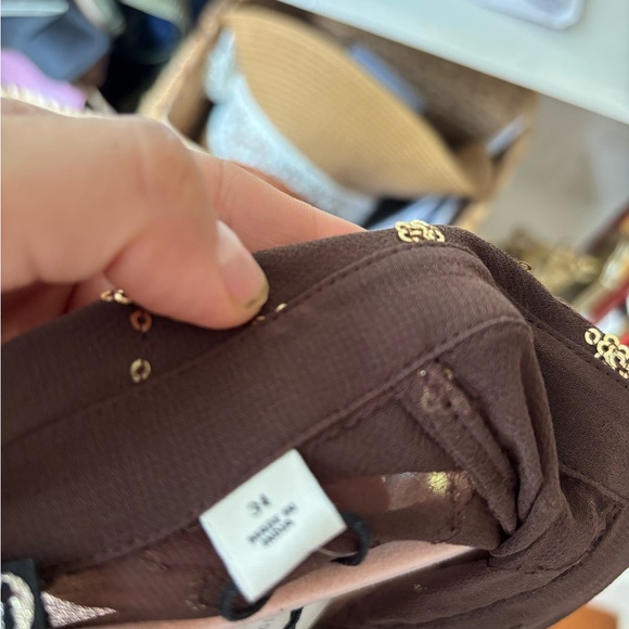 SCOTCH & SODA Gold Chocolate Brown Sequin Buttondown Shirt Sheer Anthro SZ XS - Picture 6 of 7